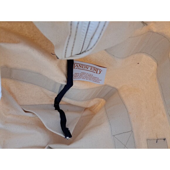 Lands End Expandable Canvas Tote Cream Blue Double Strap Boat Bag Made in USA - Picture 9 of 10